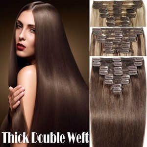 Clip Full Head Human Hair Extensions Remy Real Thick Double Weft