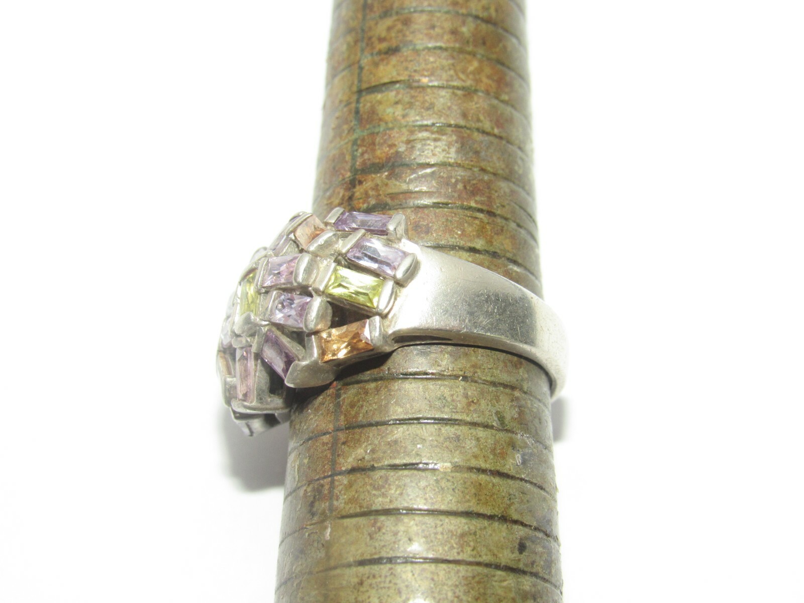 08F31 NICE SOLID SILVER AMETHYST MULTI-STONE RING… - image 5