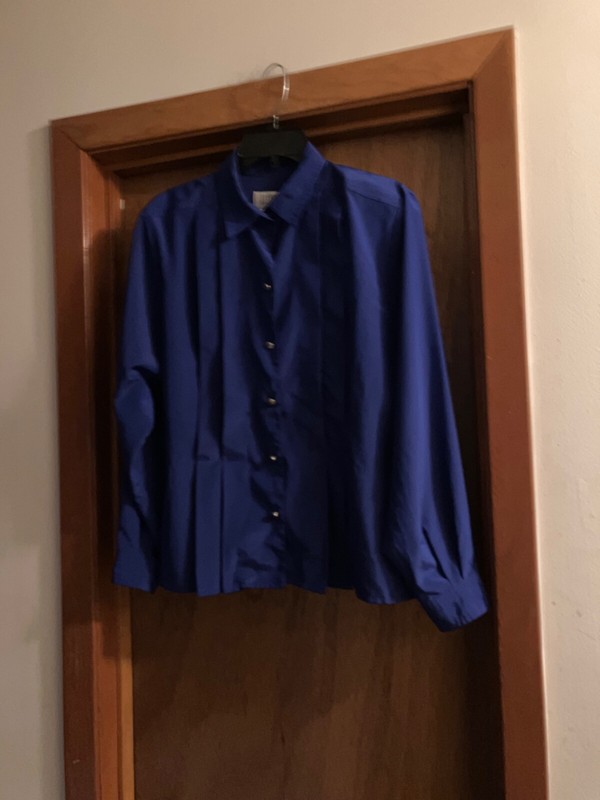 Women's Vintage Josephine Royal Blue Front Pin Tucks, Shoulder Pads Size 10 Top