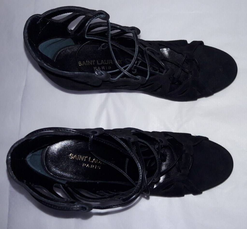 SAINT LAURENT AUTENTICI TACCHI PLATEAU SAINT LACCI IN PELLE SCAMOSCIATA_38 5_US 8 5_NERO_$925