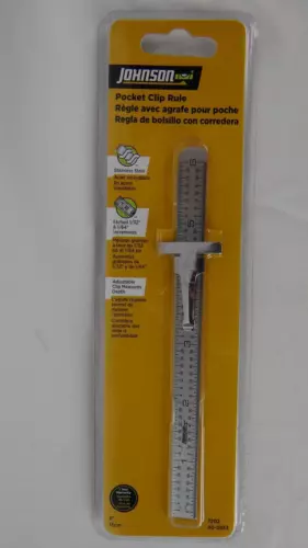 Johnson Pocket Clip Rule 6" 7202, 40-0553 Stainless St Etched 1/32 & 1/64 Adjust