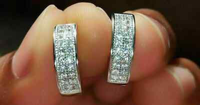 0.80Ct LabCreated Diamond Round Women Huggie Hoop Earrings 14K White Gold Plated
