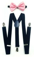 New Blush Pink Bowtie and Navy suspenders SET Tuxedo Wedding Suit