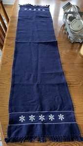 snowflake embroidered table runner blue white laser cut 51”x 13”