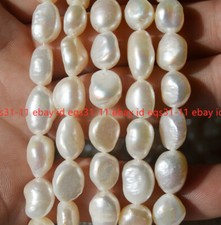 Natural 9-10mm Baroque White Freshwater Real Pearl Loose Beads 14" Strand