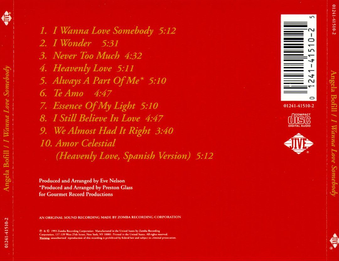Angela Bofill: I Wanna Love Somebody: CD Angela Bofill: I Wanna Love Somebody: CD