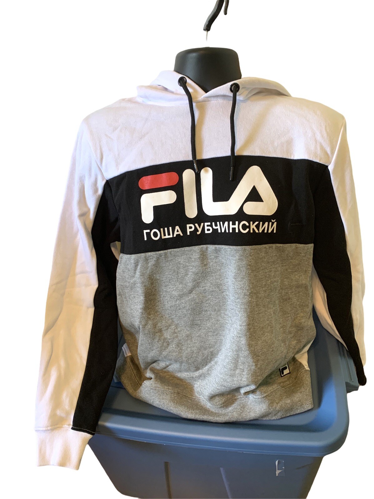 Felpa con cappuccio uomo Fila nero bianco grigio TAGLIA M. Gosha X DSM Holiday. Nuovo con etichette!