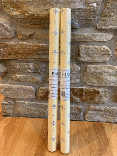 Thibaut Wallpaper (2) Double Rolls Yellow w Blue fleur de lis 60.75 sq ft EACH