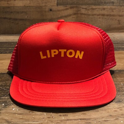 Vintage Lipton Hat Snapback Trucker Cap YOUTH KIDS Red Gold Farmer Outdoor READ