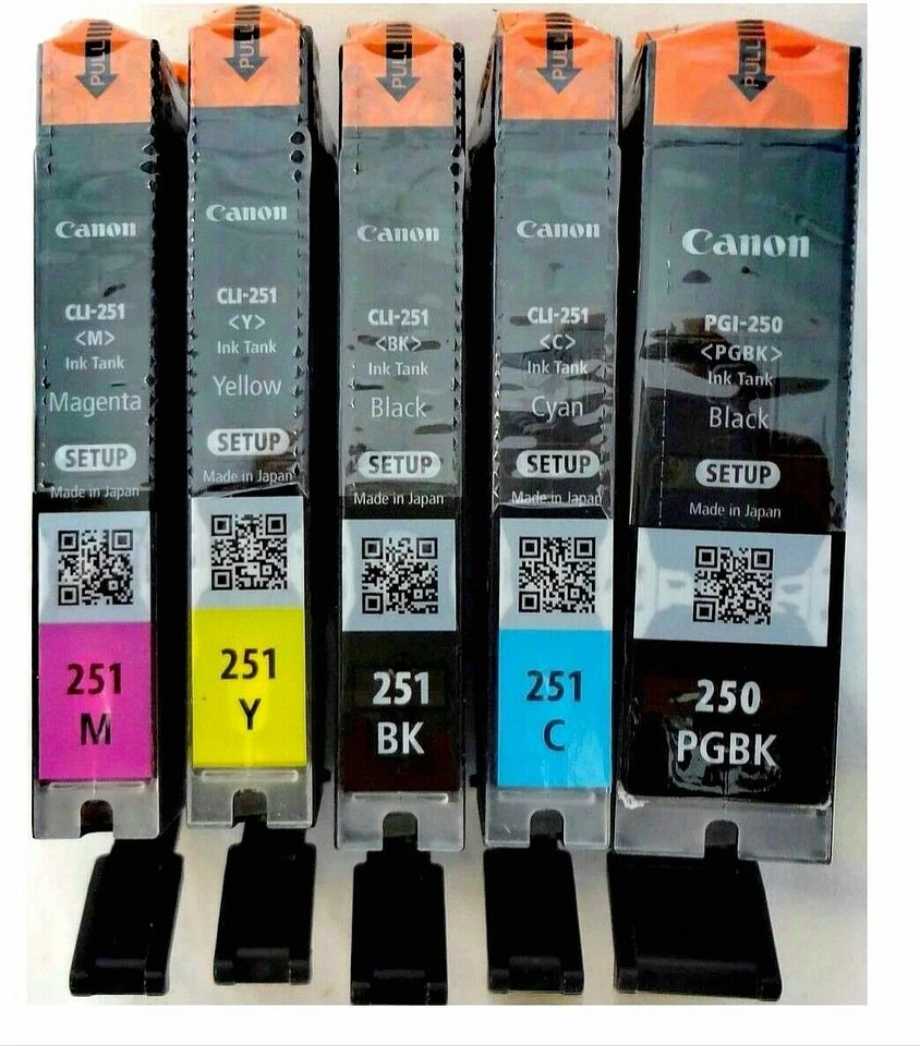 Cartuchos de tinta color originales Canon PGI-250 BK CLI-251 B/C/M/Y - Configuración - 5Pk - ¡NUEVO!! Foto 4 de 4