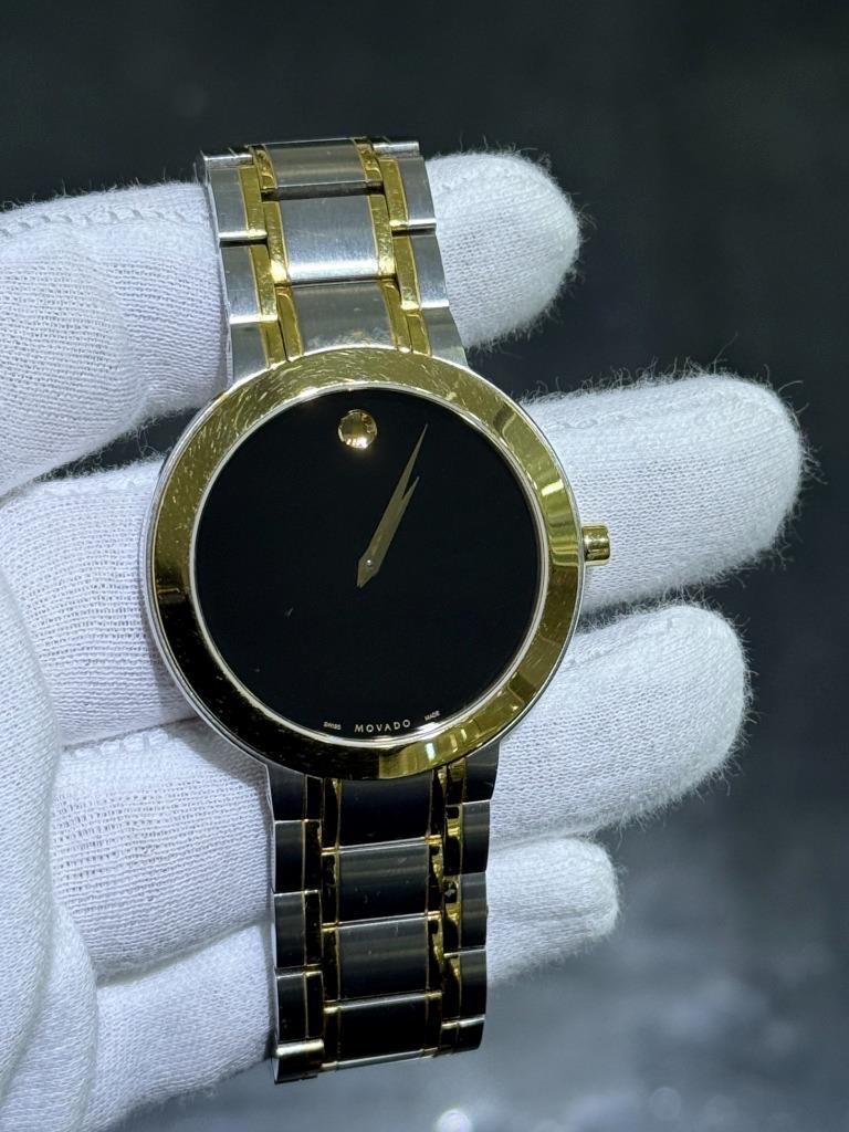 ★87MM★ Mmlg ALL THAT HFT VINTAGE CLOUD MOVADO Two Tone Men's Black Dial Museum Collection 08.1