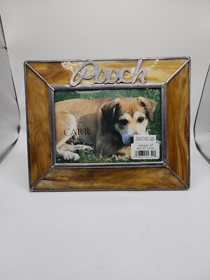 Vintage Carr Frames ''POOCH'' Genuine Stained Glass Trimmed Picture Frame 7.5''X6'' 