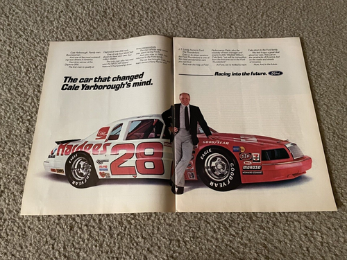 Vintage 1985 CALE YARBOROUGH NASCAR FORD THUNDERBIRD Poster Druck Anzeige 3X CHAMP