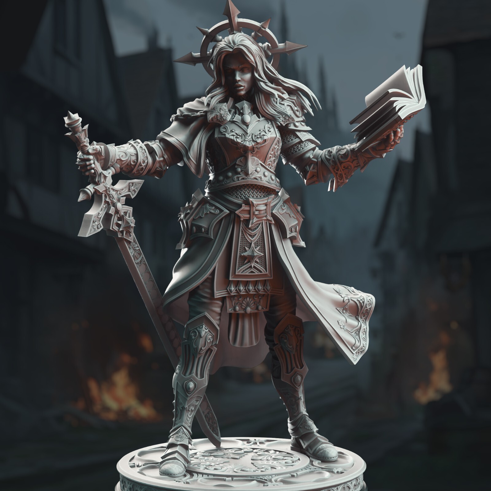 Vengeance Paladin Miniature Female Warrior 3D Printed Resin DnD Character
