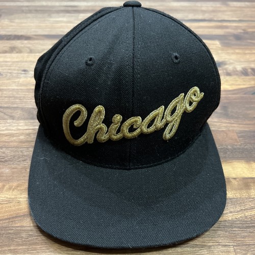 Mitchell & Ness Chicago Bulls Strapback Hat Black Cap Gold Logo