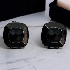 Elegant Black Metal Clip-On Earrings with Jewel Accents – 0.5" x 0.5"