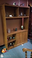Wood Freestanding 5-Shelf Bookcase with Sliding Doors, Brown Medium Tone
