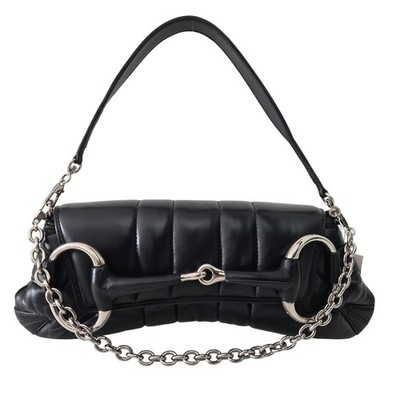 Gucci Large Horsebit Chain Shoulder Bag Vertical Quilted Leather Black