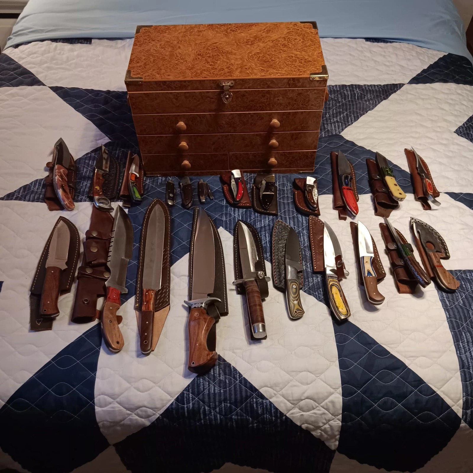 Knives Ebay Knife 23 Hand Made Knives lot /w Custom-made Wood Case Beautiful ...
