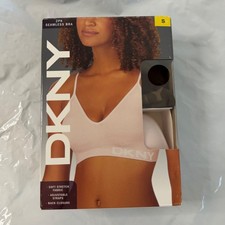 DKNY Womens 2PK Seamless Bra Soft Stretch Adjustable Straps V-Neck Pink Black S