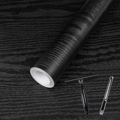 Abyssaly Black Wood Grain Contact Paper Peel and Stick Wallpaper Wooden Look Sel