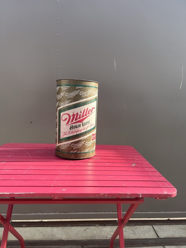 Vintage 1960-1970’s Miller High Life Steel Beer Trash Can/Wastebasket 14.5x8.5”