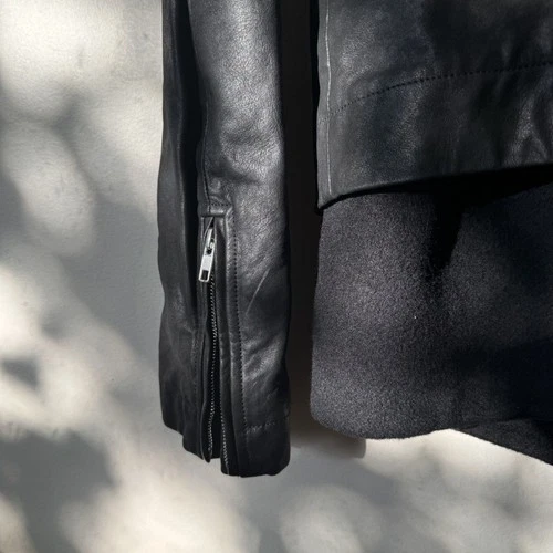 Rick Owens Stooges Leather Biker Jacket Cashmere Lining Black Sz IT 50 Italy image 14