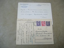 2 CARTOLINE AUTOGRAFE 1945 DEL PROF. BRUNELLI, DIRETTORE POLITECNICO DI TORINO
