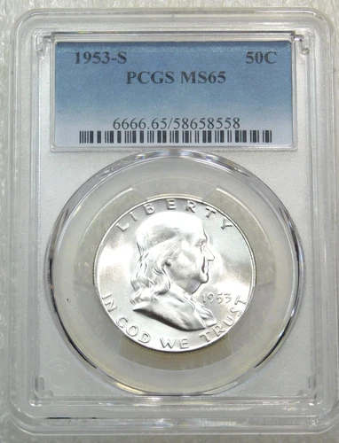 1953 S Franklin Half Dollar PCGS MS65 Frosty White Just Graded New Holder #S297D
