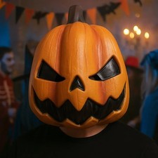 Realistic Pumpkin Halloween Mask Full Head Latex Covered Eyes Unisex Costume