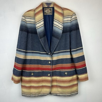 Vtg Express EXP Womens L Stripe Blanket Coat Southwest Oversized 90s Read