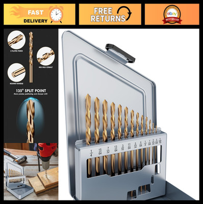13-Piece Cobalt Left Hand Drill Bit Set, M35 High Speed Steel for Metal & Wood,