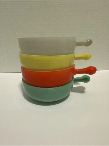 Glasbake Lug Handled Soup Bowls Set Of 4 MCM Kitchen Style