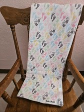 Receiving Baby Blanket. Soft Flannel, Feet, Hands, Multiple Colors 41"x33"