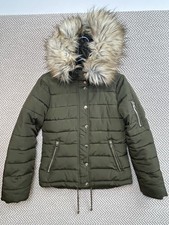Topshop Women Size 6 Green Faux Fur Hooded Parka Coat warm new without tags
