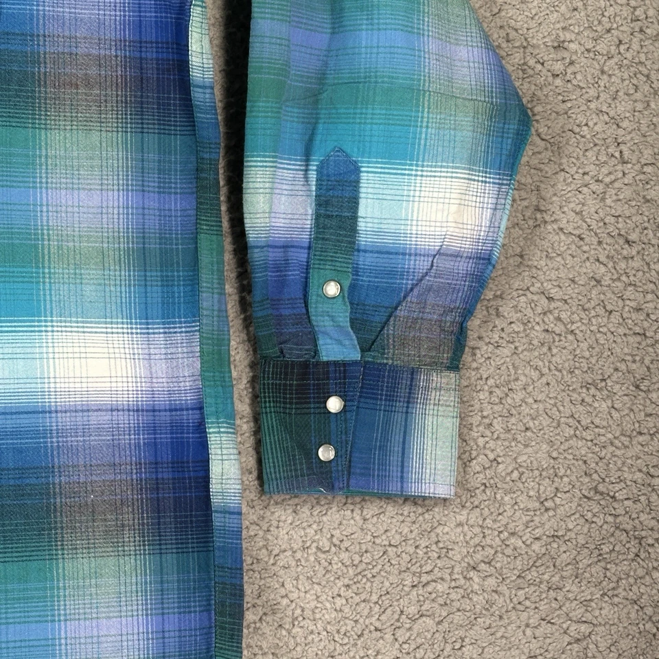 Camisa vaquera Roper para hombre azul verde a cuadros a presión XL manga larga cepillo popper Foto 4 de 4