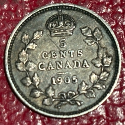 HIGH GRADE DETAILS 1905 CANADA SILVER 5 CENTS COIN-EDGE/SURFACE ISSUES-APR525
