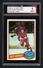 1980-81 OPC #187 MIKE FOLIGNO ROOKIE CARD KSA 9 MINT