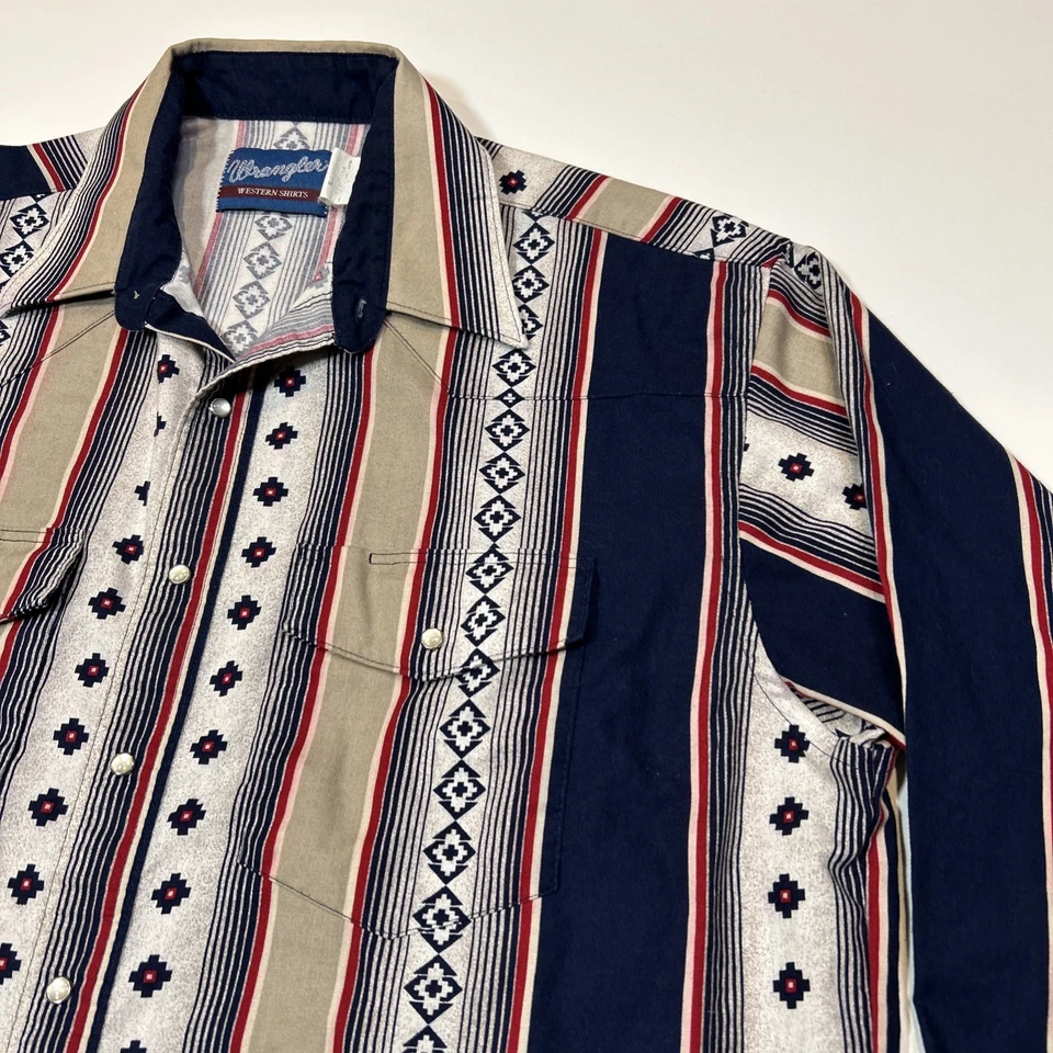 Vtg Wrangler Western Pearl Snap Shirt Mens Size XL Extra Large Southwest Rodeo - Image 4 of 4