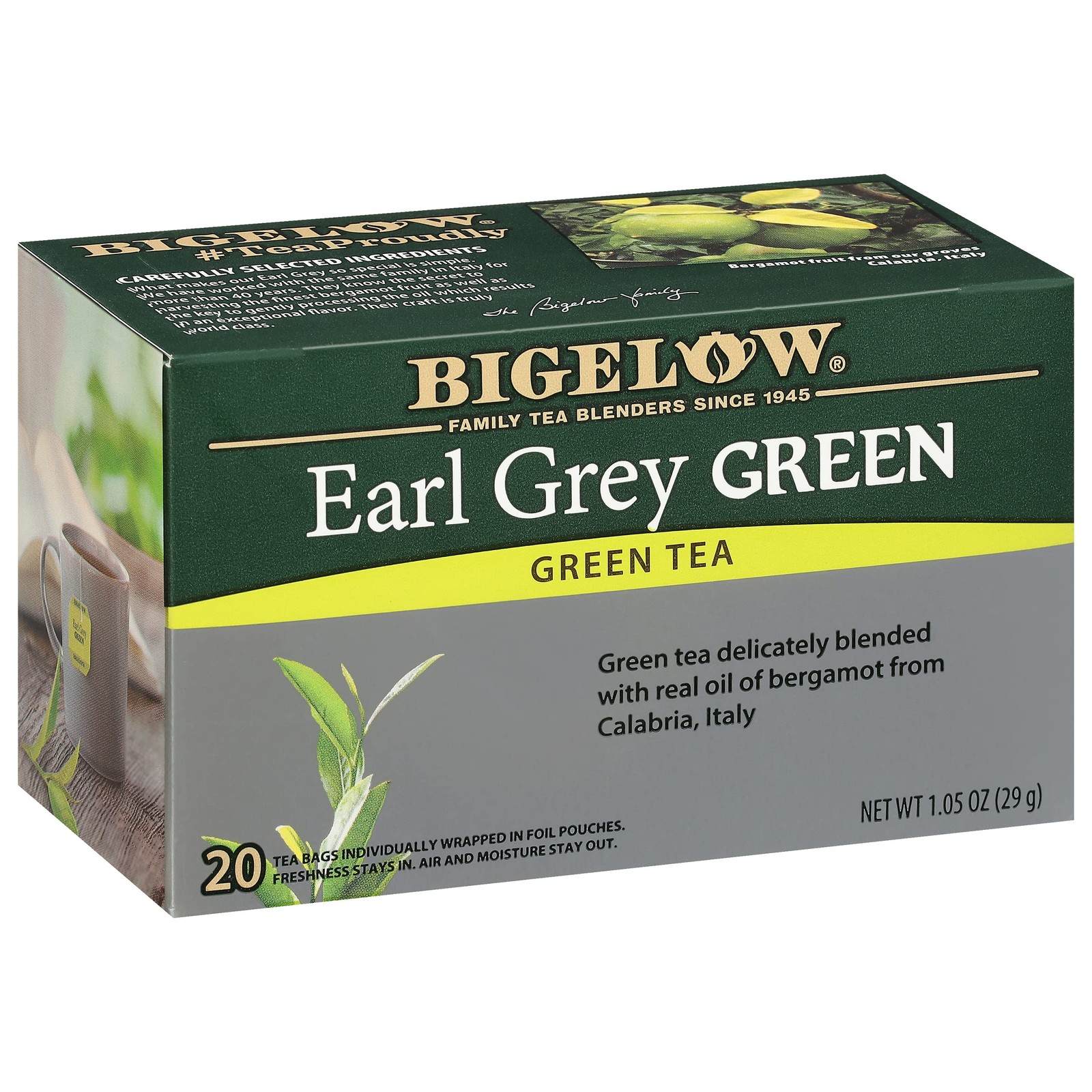 Earl Grey Green Tea, Caffeinated Tea, 20 Count Box Pack Of 6
