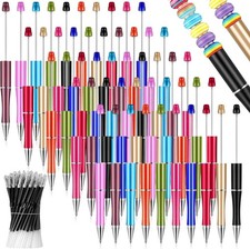 100 Plastic Beadable Pens with 50 Refills - Black Ink Bulk Kit