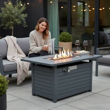 Outdoor 24" Gas Fire Pit Table with Lid 50000BTU Propane Gas Table Patio Heater