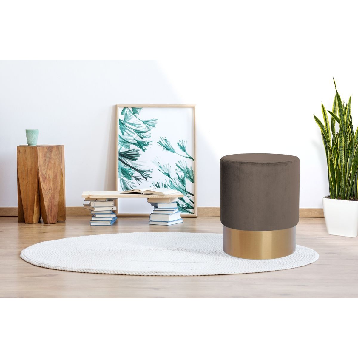 Pouf rond nano 42cm taupe pour salon moderne - 2
