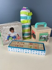 Lovevery toy Lot Buckle Barrel, Lockbox Subitizing Dominoes, Baby Math Book