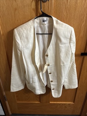 Vintage Women's Leslie Fay Sportswear Blazer Jacket Cream Black& Gold Size 16
