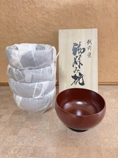 New Echizen lacquerware - Set of 5 Okonomiyaki bowls, in wooden box