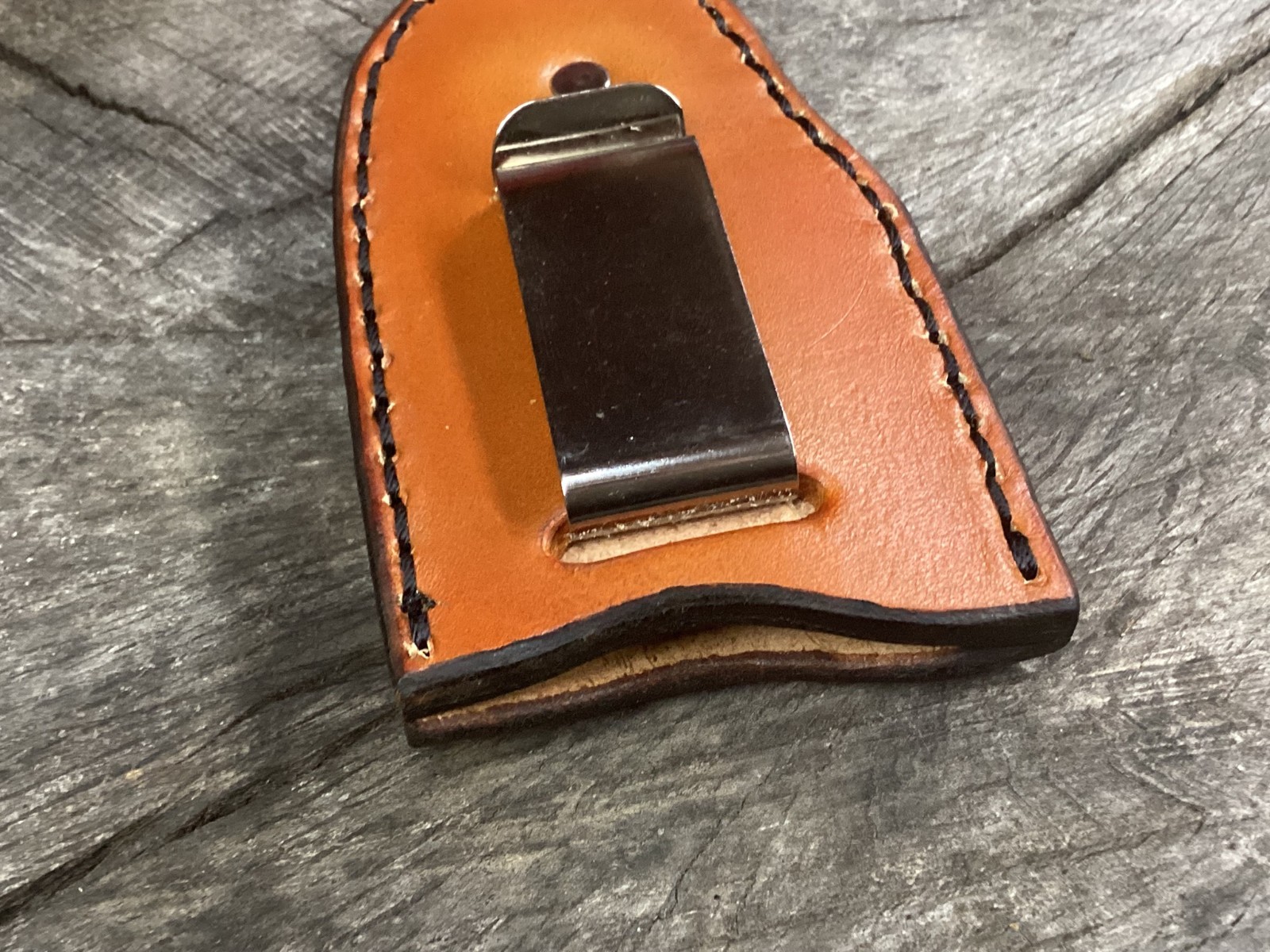 Leather Folding Pocket Knife Clip Sheath Trapper Size (Sheath Only)