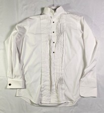 Paul Fredrick White Tuxedo Shirt Wingtip Collar Pleated French Cuff Mens Large