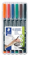 Staedtler Lumocolor 6 Pack Assorted Markers Superfine Permanent Pens