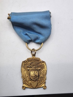 Vintage Medal Arts Co Eagle Shield Medal Blue Ribbon Gold Tone Sports Award USA